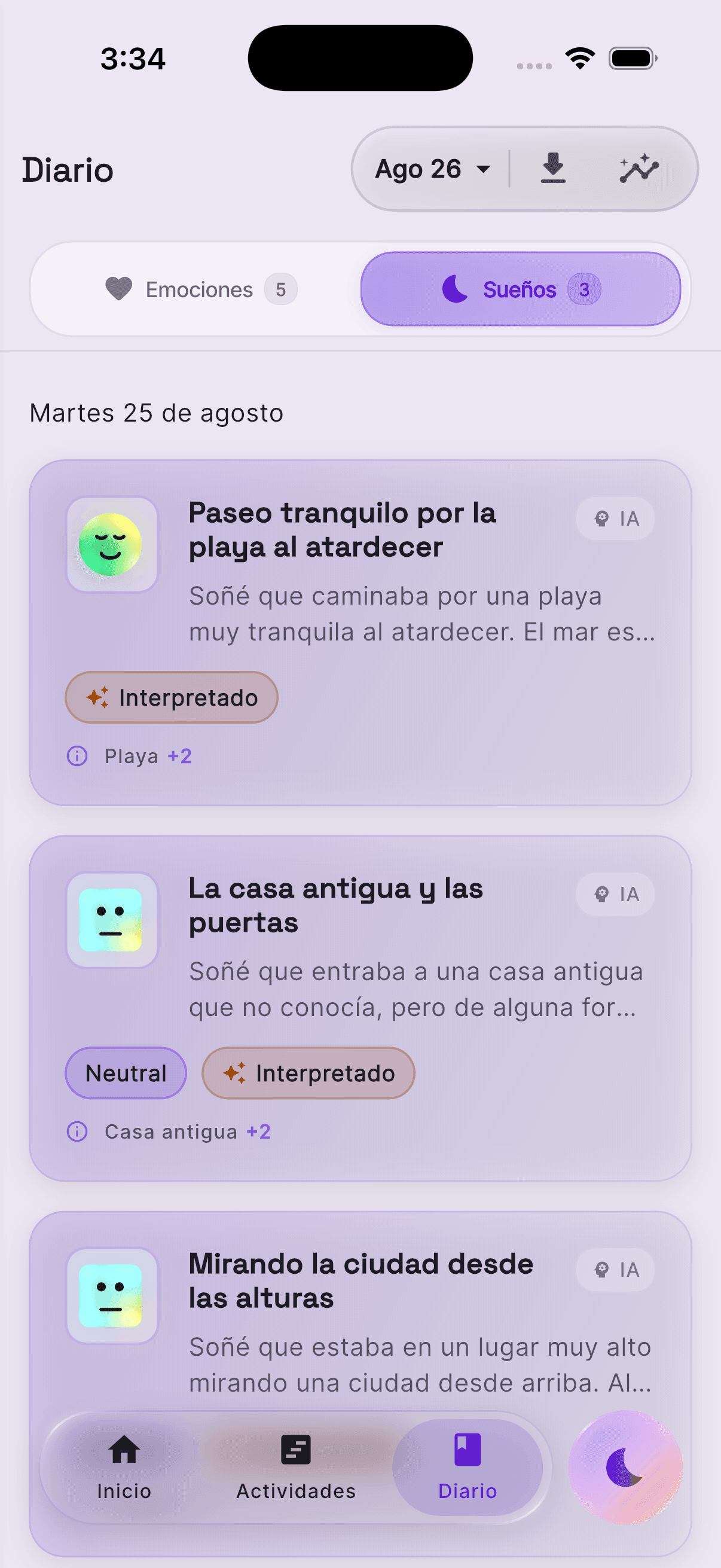 Diario de sueños de SentIA